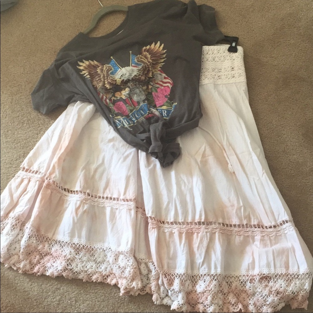 Crochet skirt size small stretchy with drawstring tie dye hippie skirt